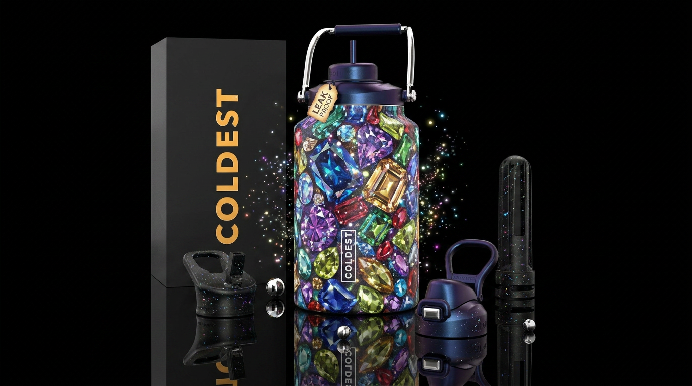 gemstone, sparkly, whimsical, magic, wizard, mythi... water bottle design