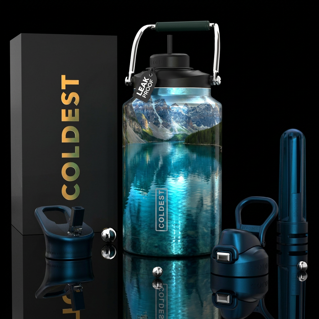 Reflection in the water, photorealistic, detailed,... water bottle design
