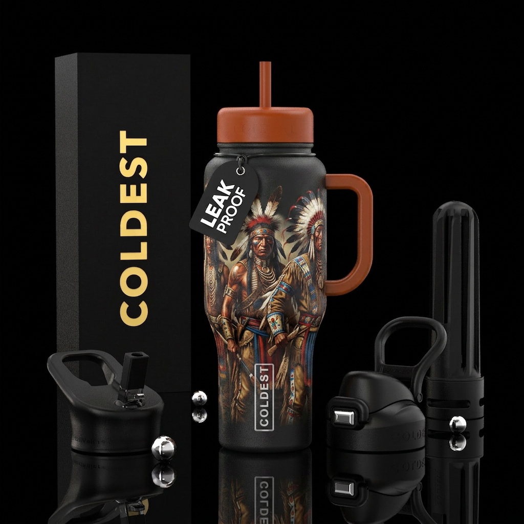 Brave Indian Warriors, photorealistic, detailed, l... water bottle design