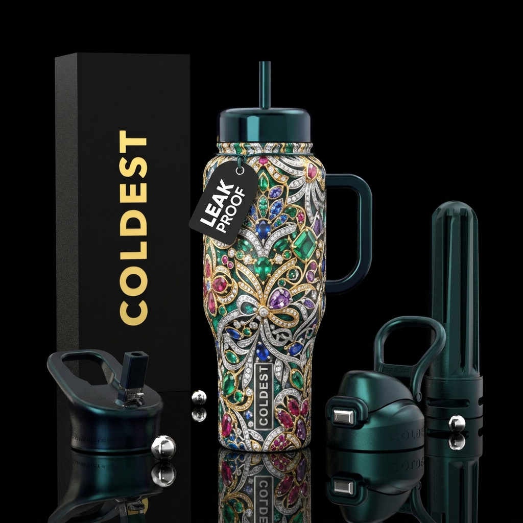 Jewelry, photorealistic, detailed, lifelike water bottle design
