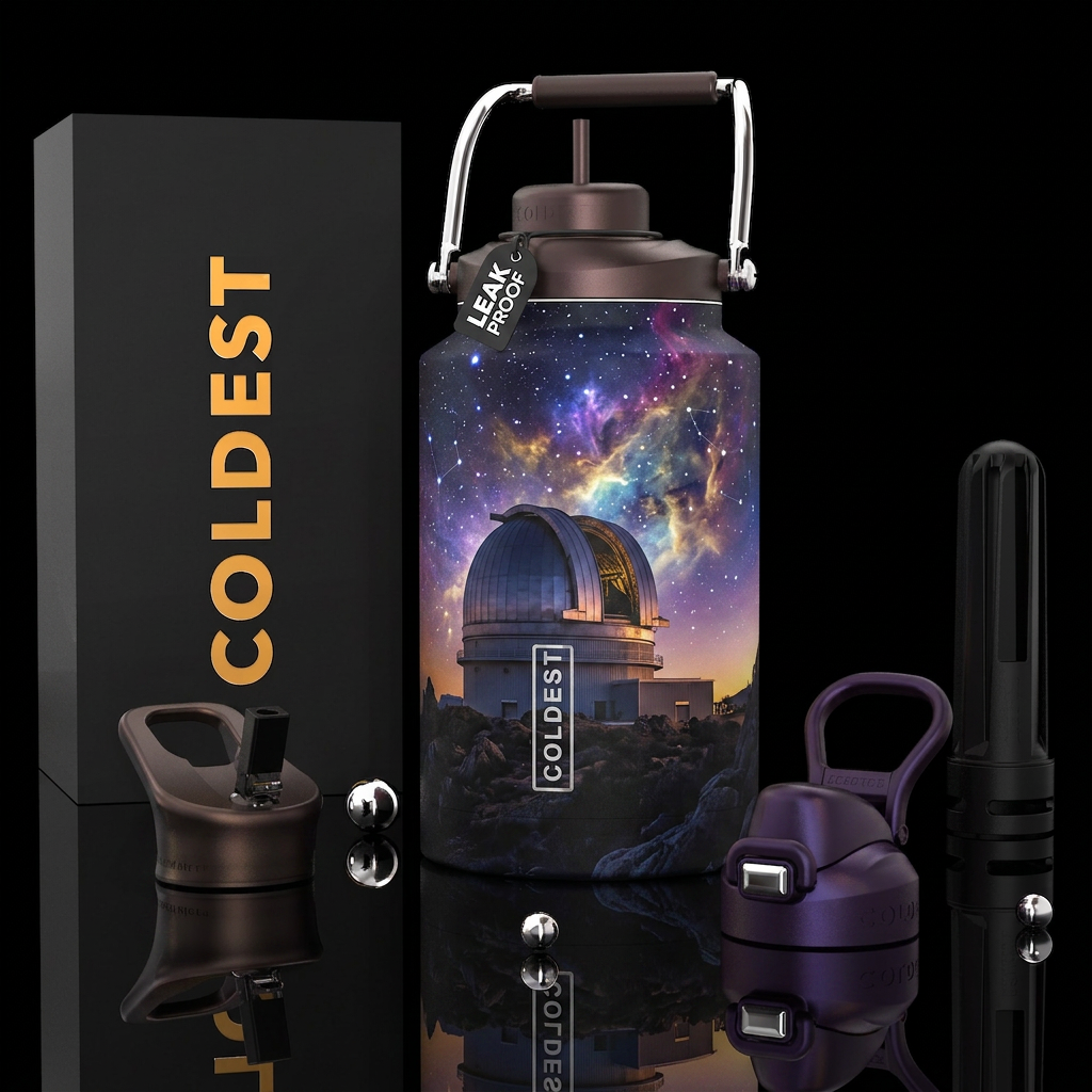 Observatory, Astronomy, photorealistic, detailed, ... water bottle design