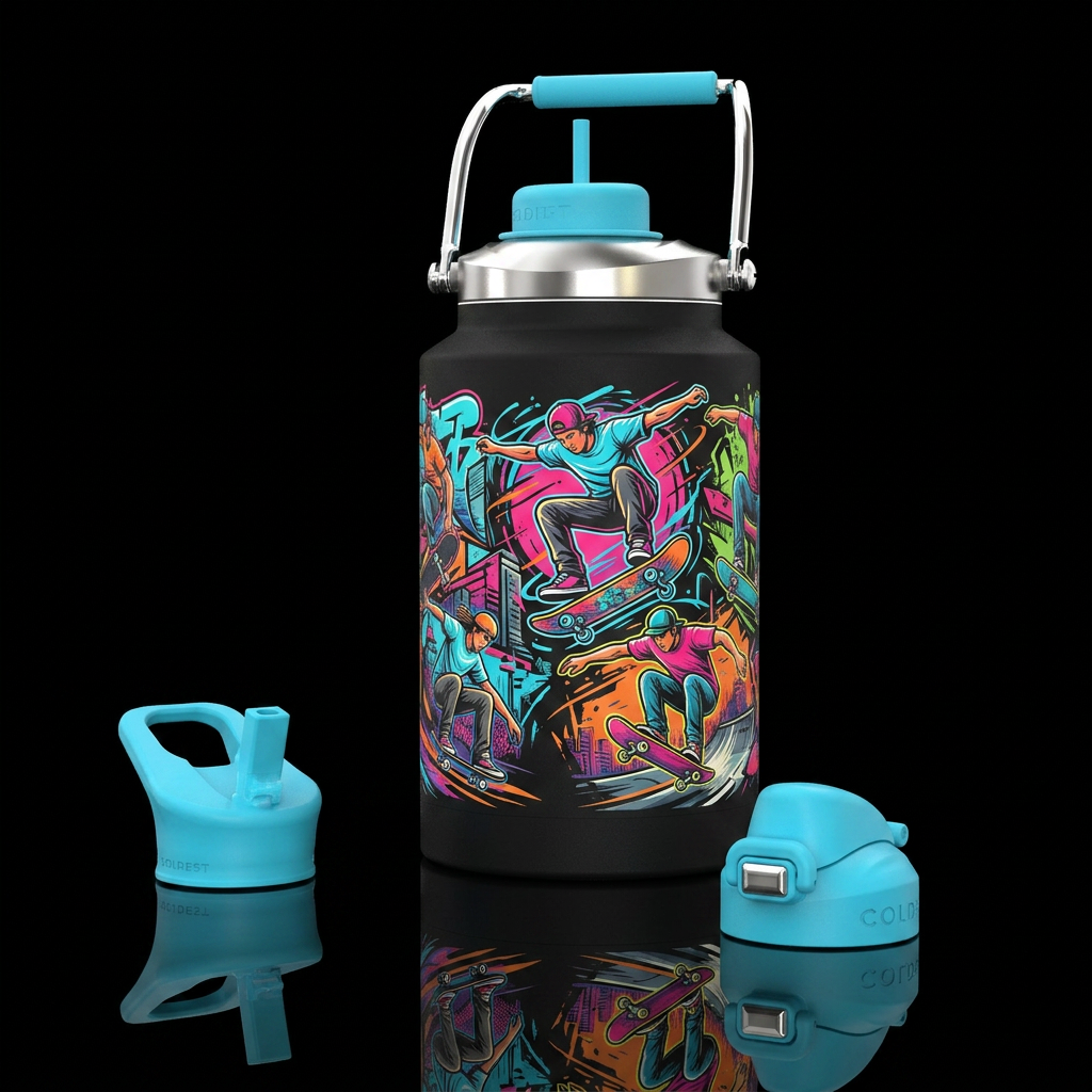 Skateboarding water bottle design