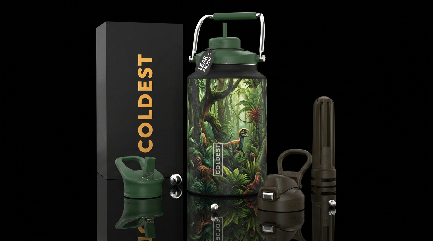 Prehistoric forest water bottle design