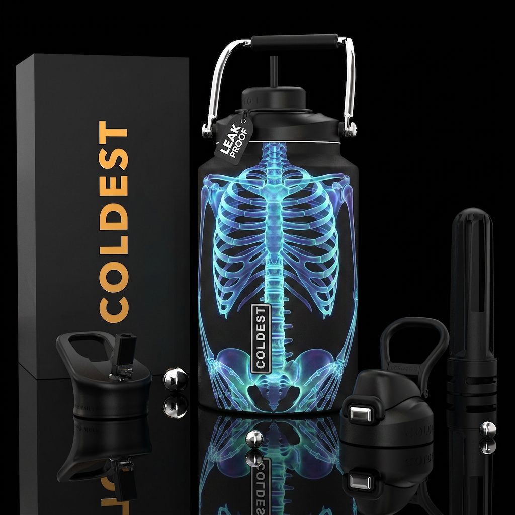 Glow in the dark X Rays, photorealistic, detailed,... water bottle design