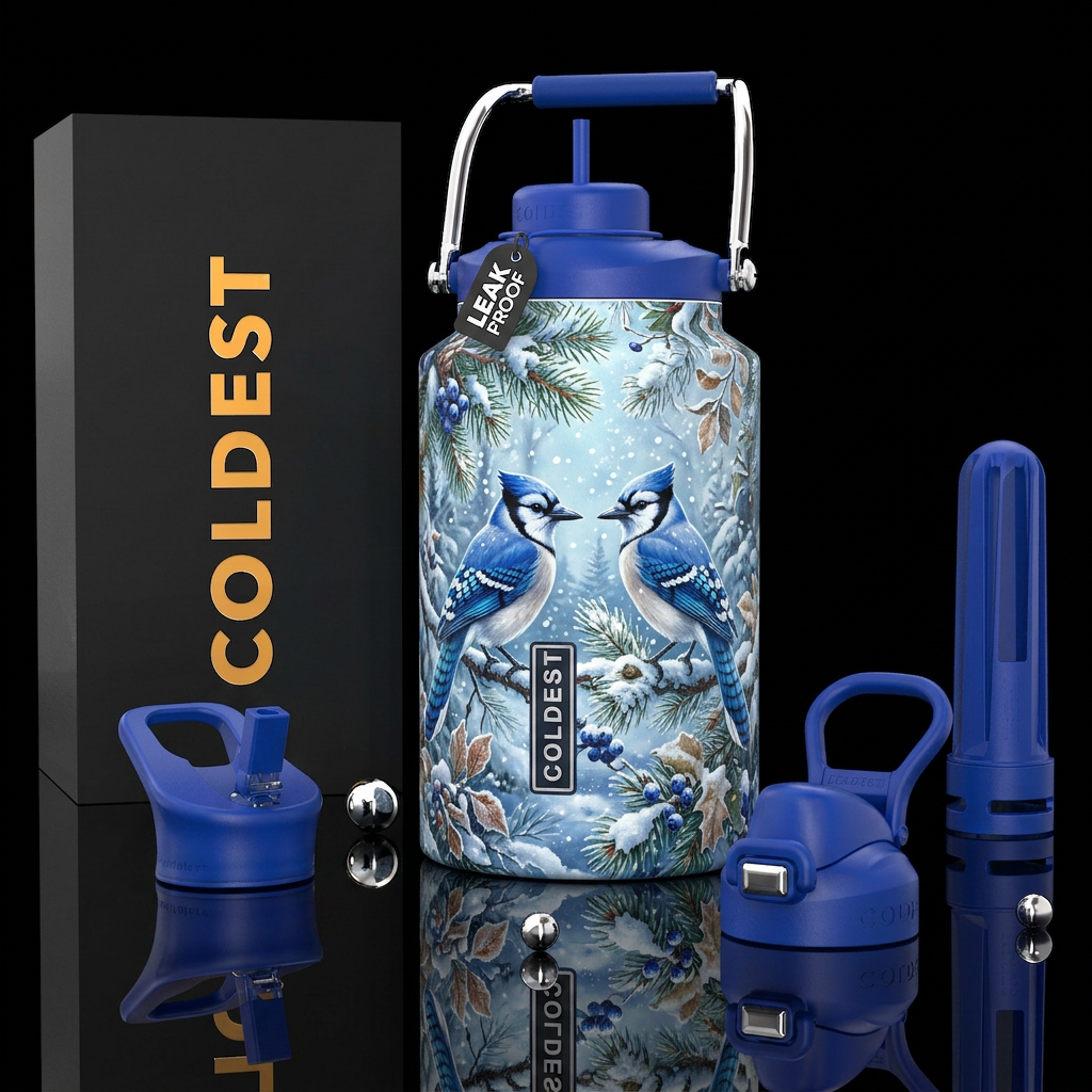 Blue Jay in the Winter water bottle design