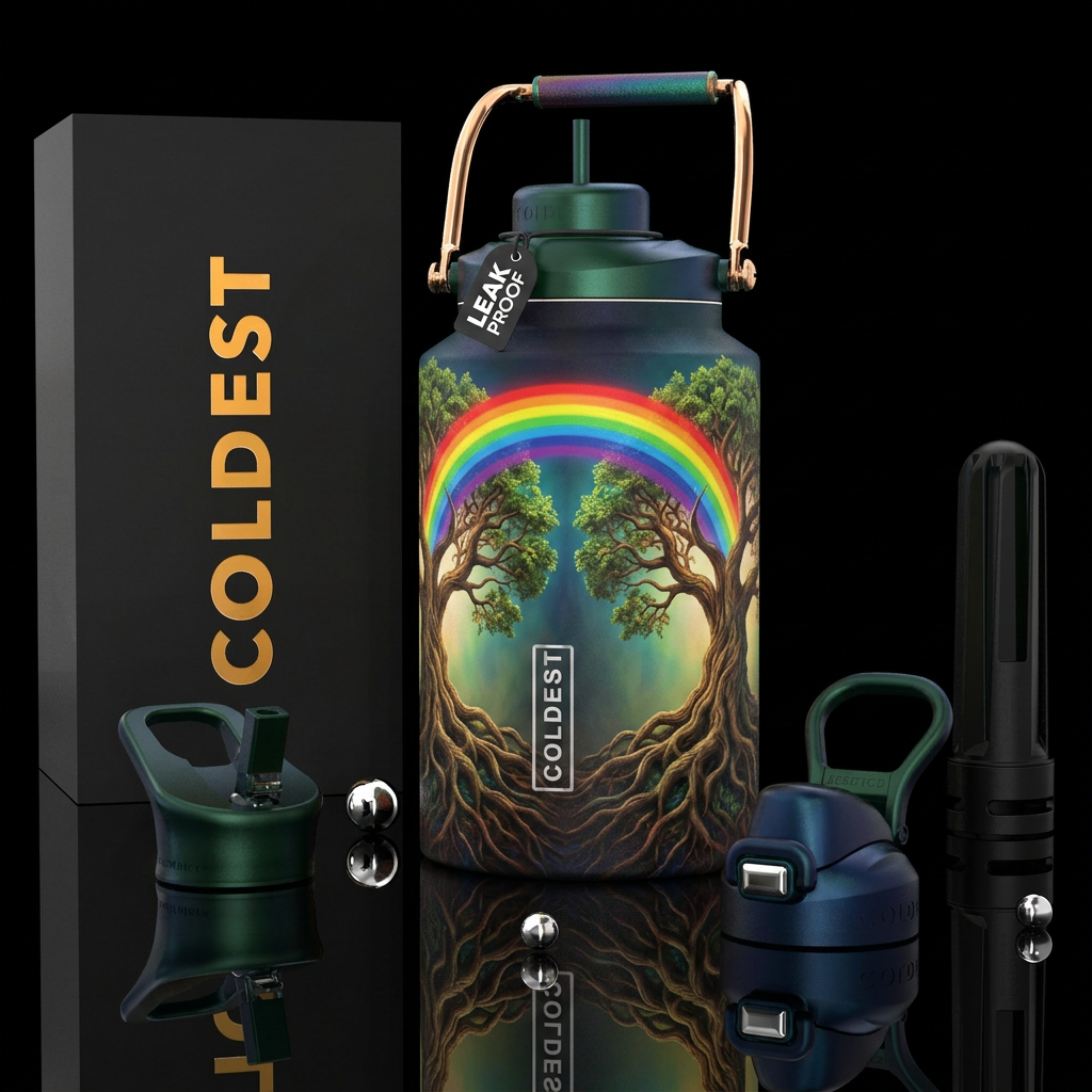 The Tree of life at both ends of the rainbow, phot... water bottle design