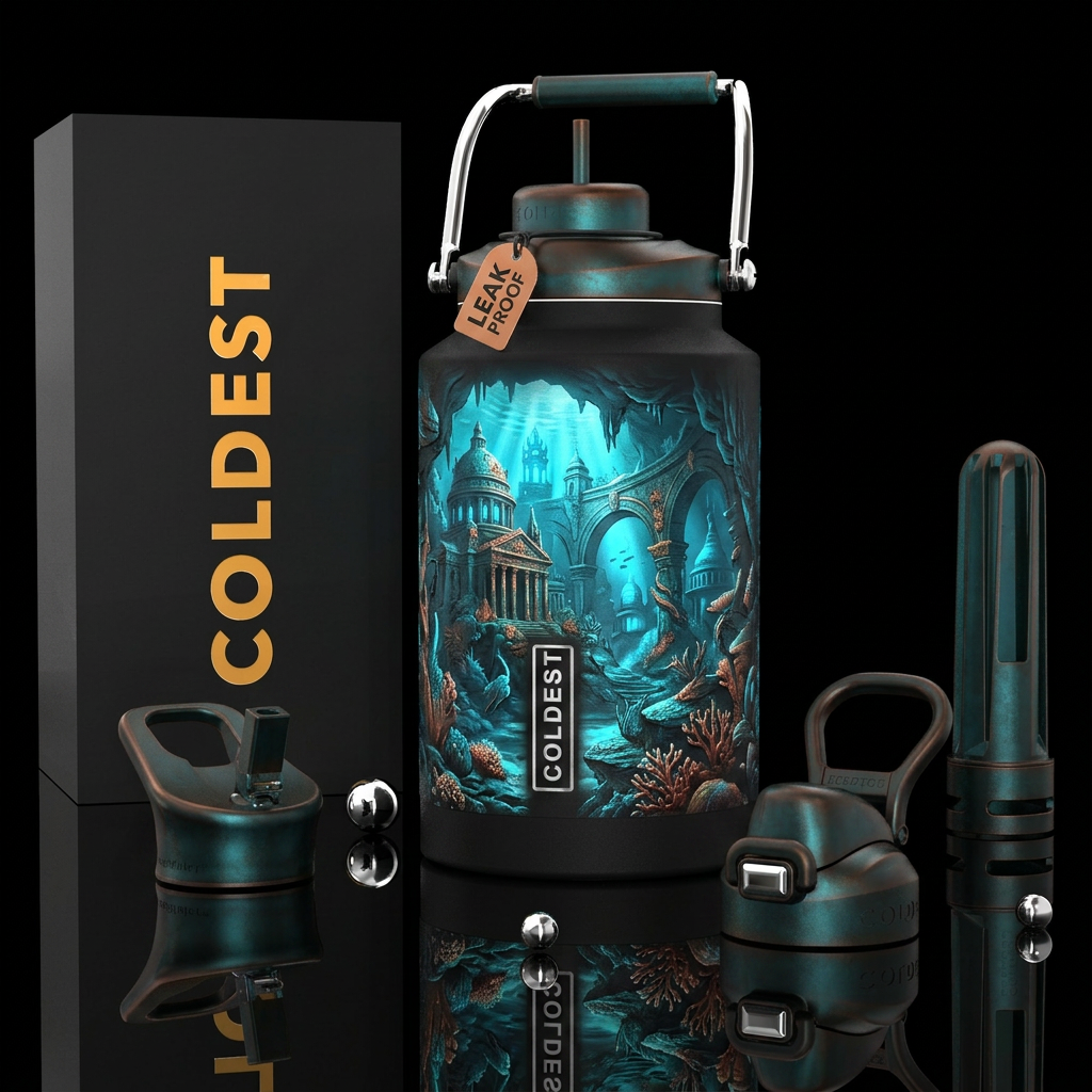 The lost world of Atlantis water bottle design