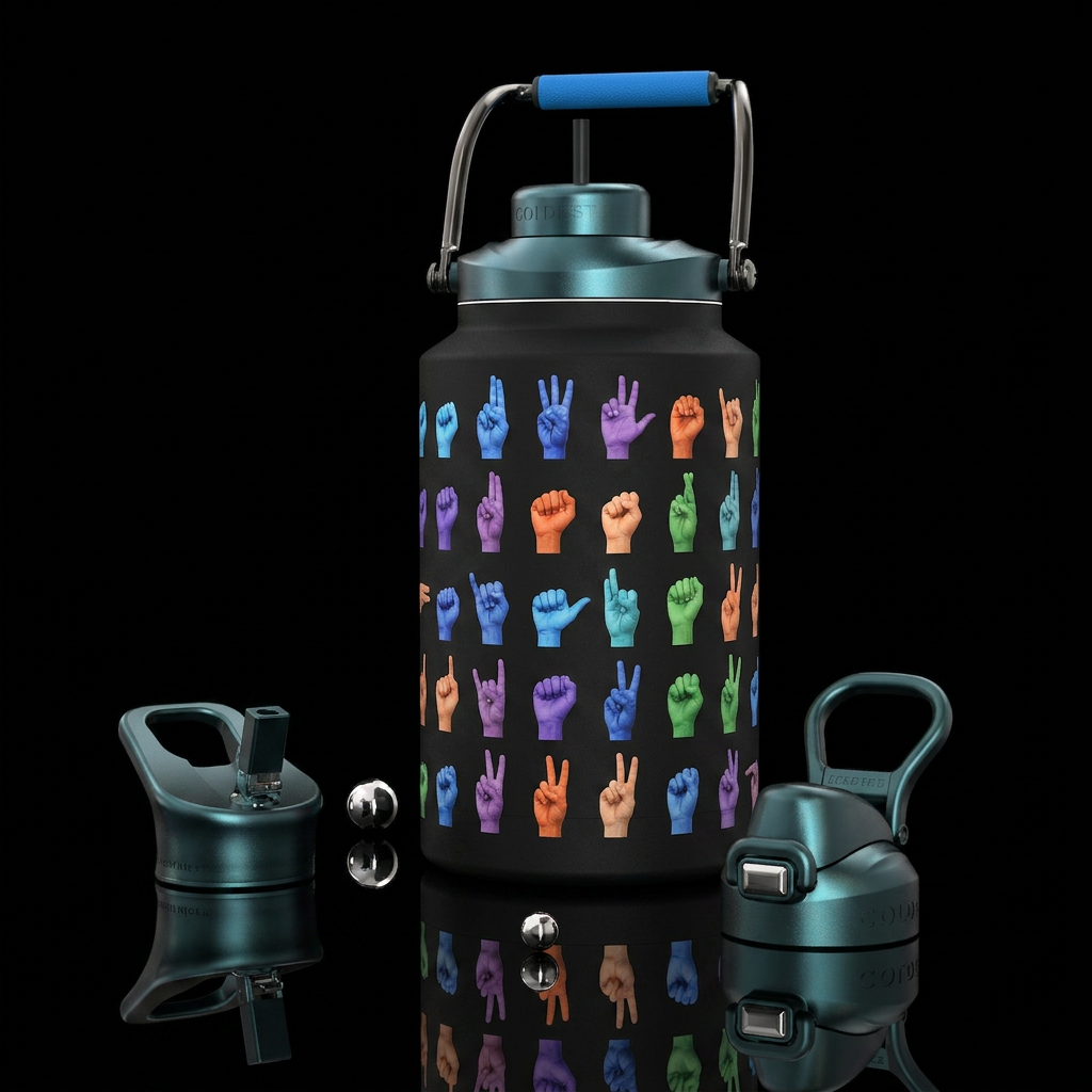 American Sign Language water bottle design