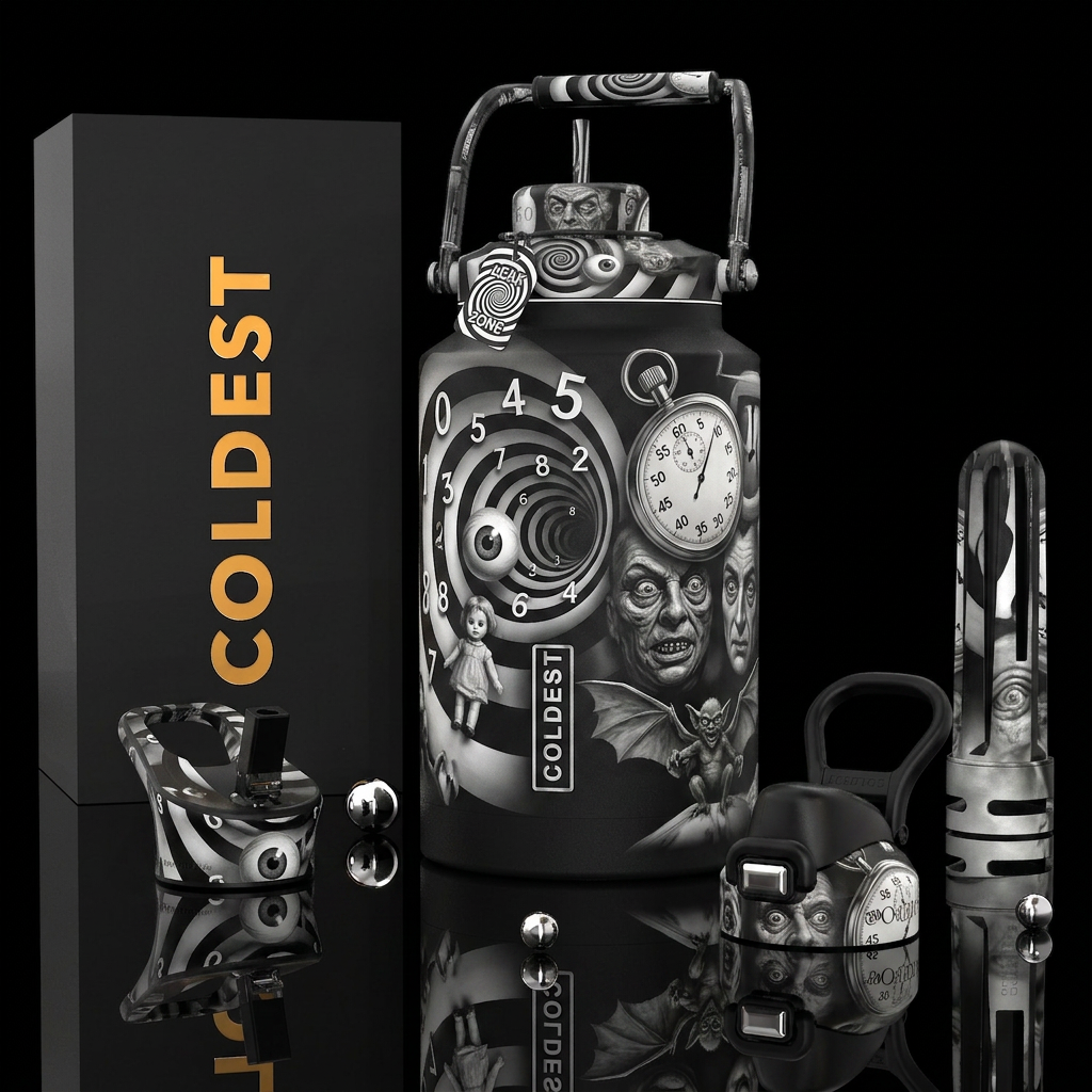 Twilight Zone, photorealistic, detailed, lifelike water bottle design