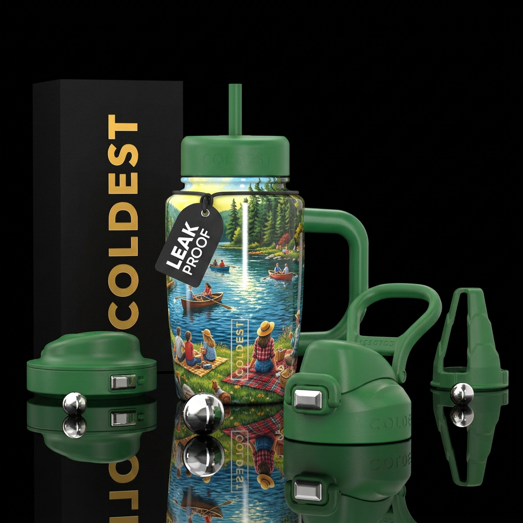 Picnic at the lake water bottle design