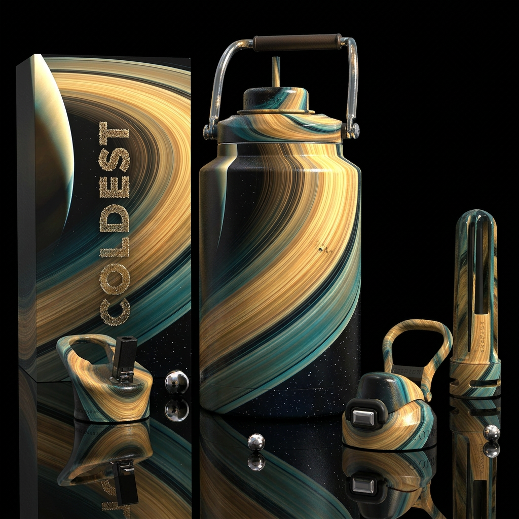 Within Saturn Rings, photorealistic, detailed, lif... water bottle design