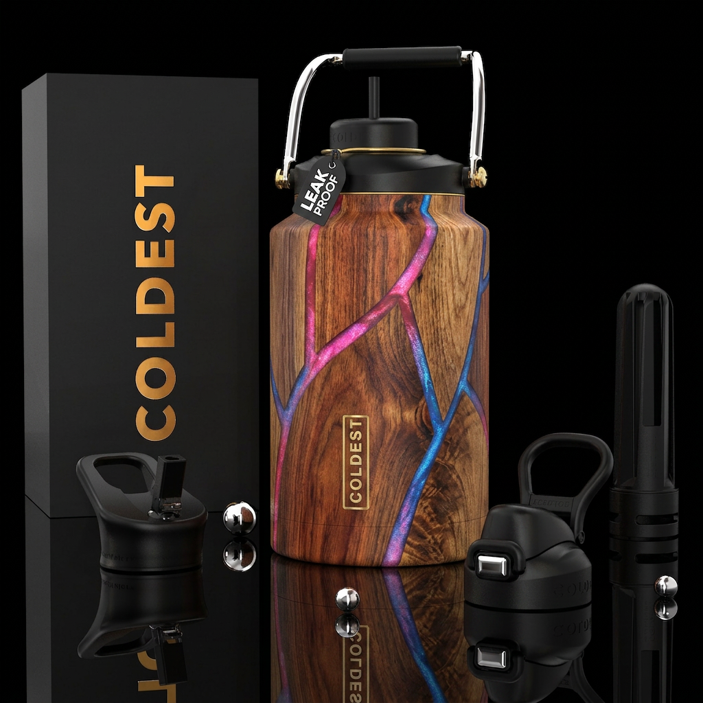 Woodworking, photorealistic, detailed, lifelike water bottle design
