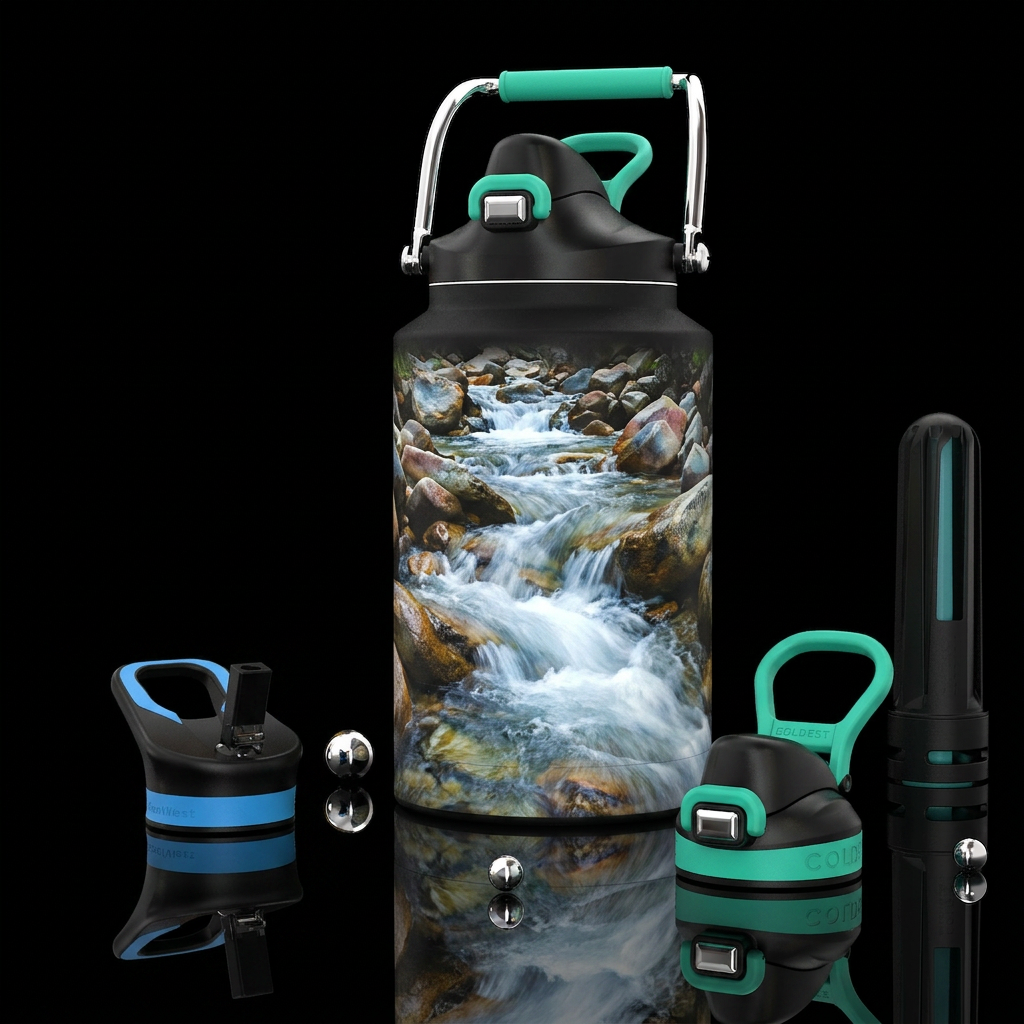 Natural waterslides, photorealistic, detailed, lif... water bottle design