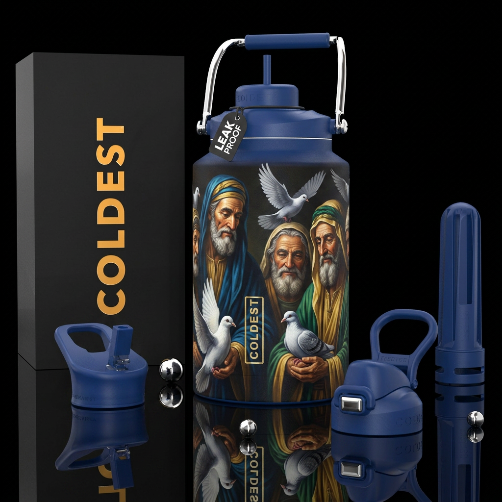 Wise as servants and harmless as doves, photoreali... water bottle design