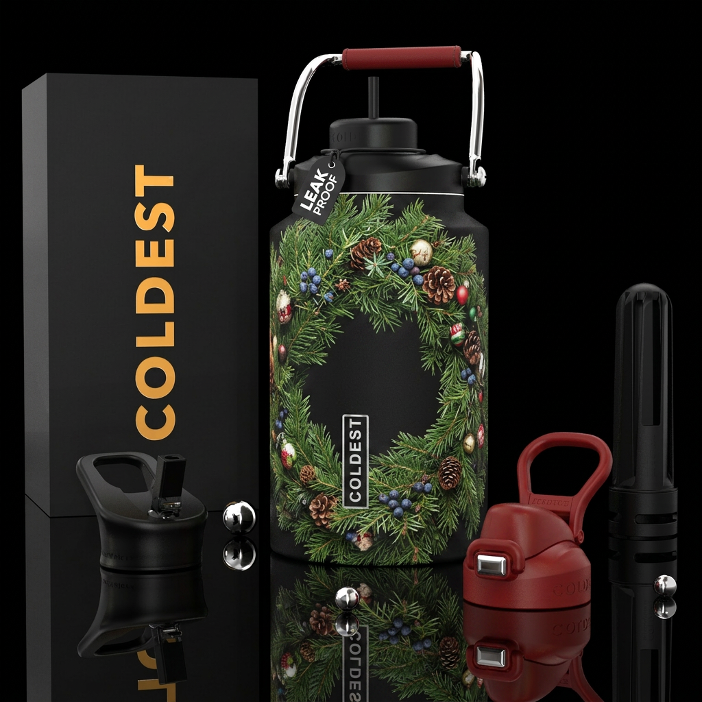 Christmas wreath, photorealistic, detailed, lifeli... water bottle design