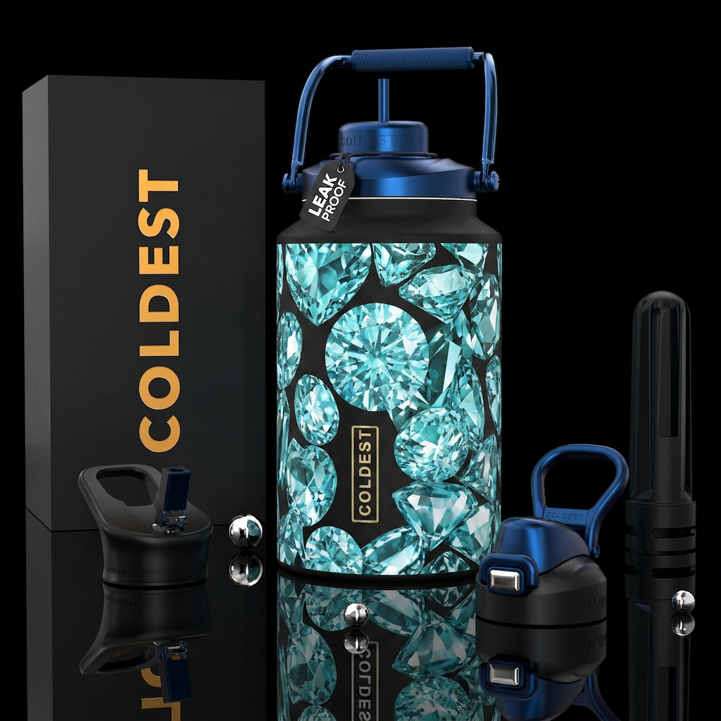 March Crystal, photorealistic, detailed, lifelike water bottle design