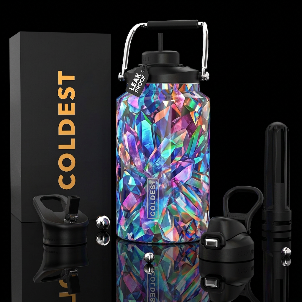 April Crystal, photorealistic, detailed, lifelike water bottle design
