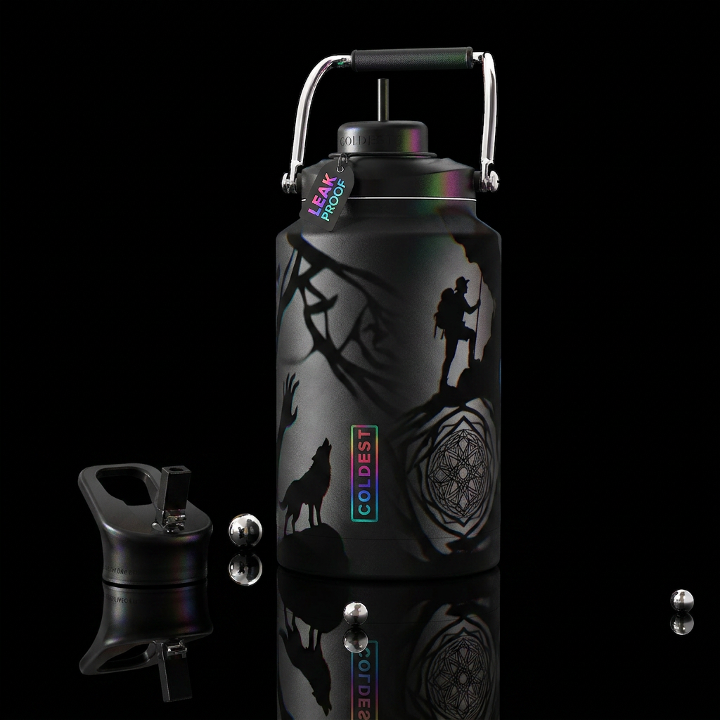 Shadow work, photorealistic, detailed, lifelike water bottle design
