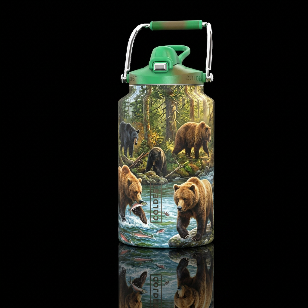 We Chose the Bear, photorealistic, detailed, lifel... water bottle design