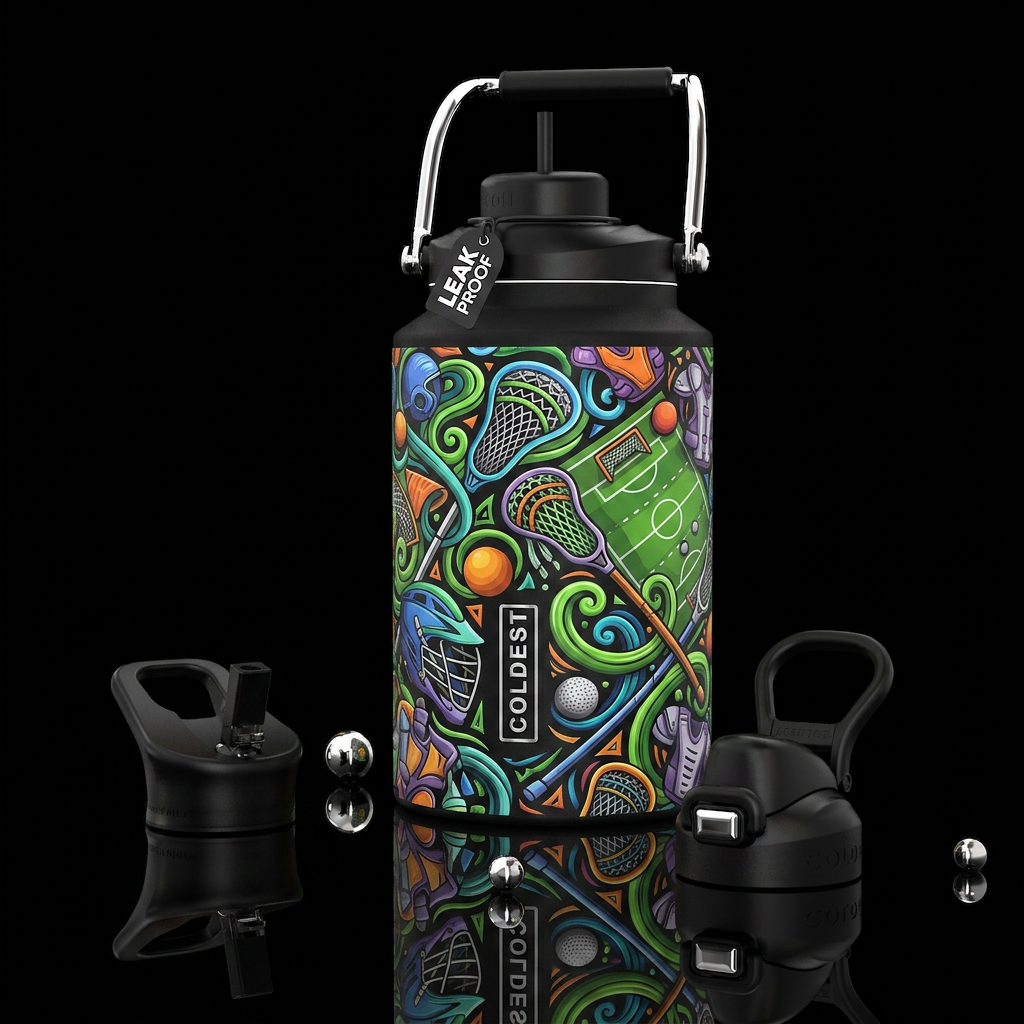 Lacrosse, photorealistic, detailed, lifelike water bottle design