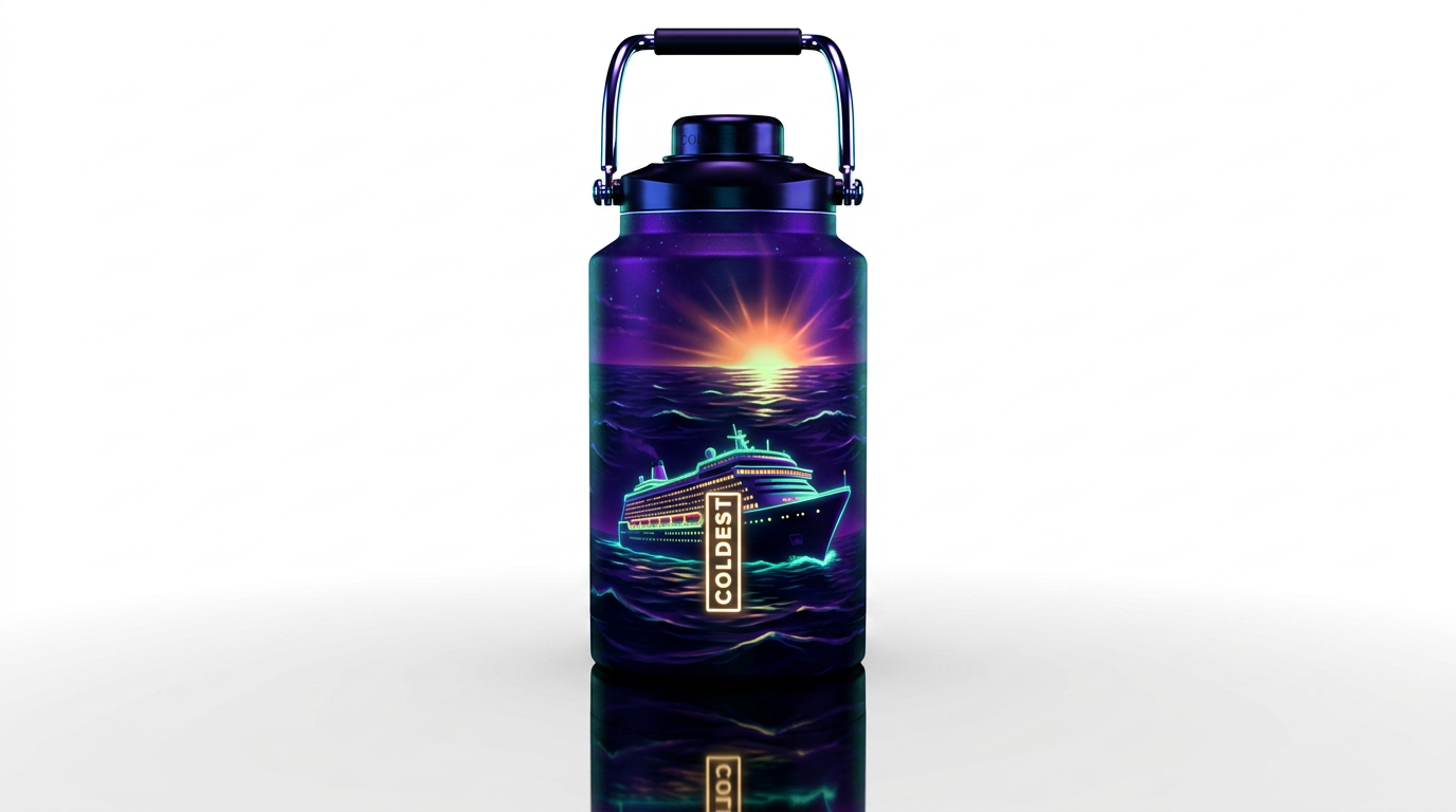Glows the dark cruise ship at sea where the sun gl... water bottle design