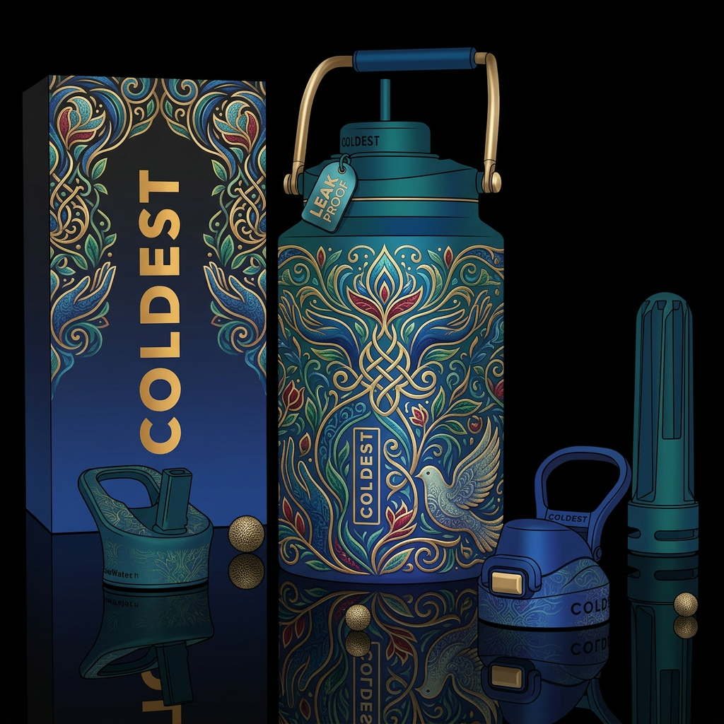 Giving Grace, photorealistic, detailed, lifelike water bottle design