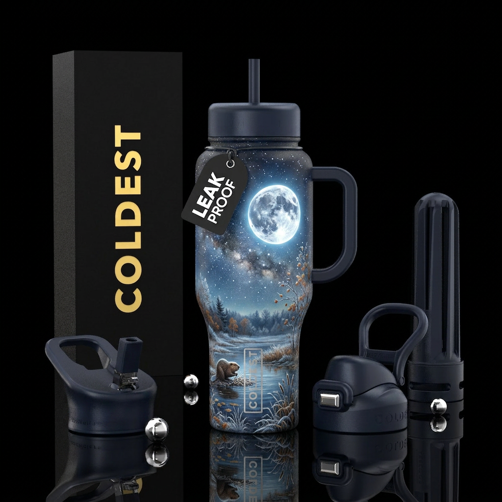Beaver Full Moon on an Clear November night sky, p... water bottle design