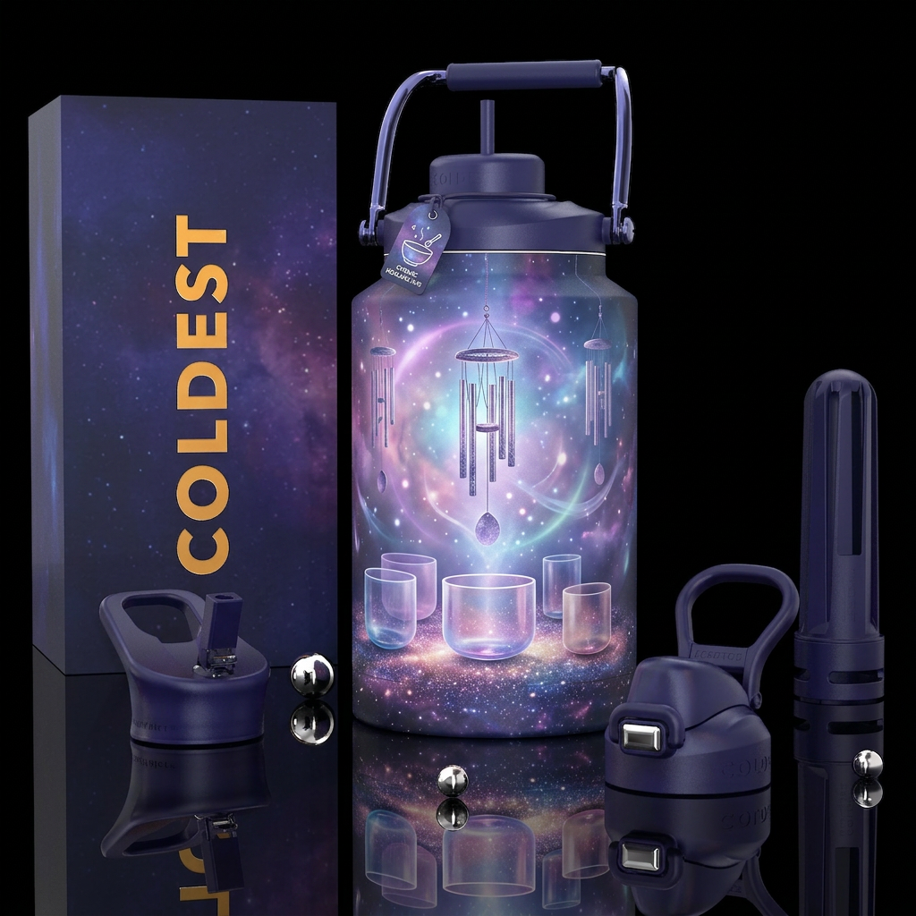 Cosmic bowls + wind chimes Wraparound cosmic sound... water bottle design