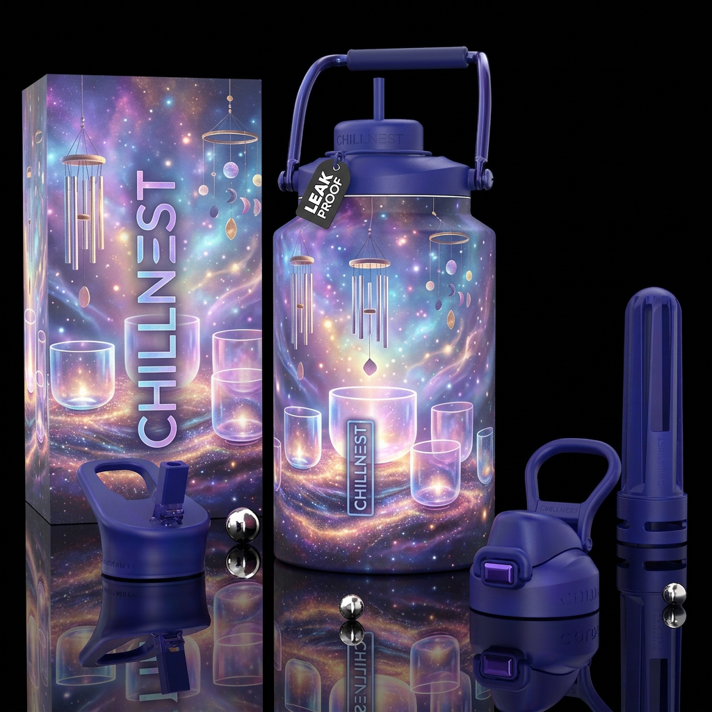 Cosmic bowls + wind chimes Wraparound cosmic sound... water bottle design