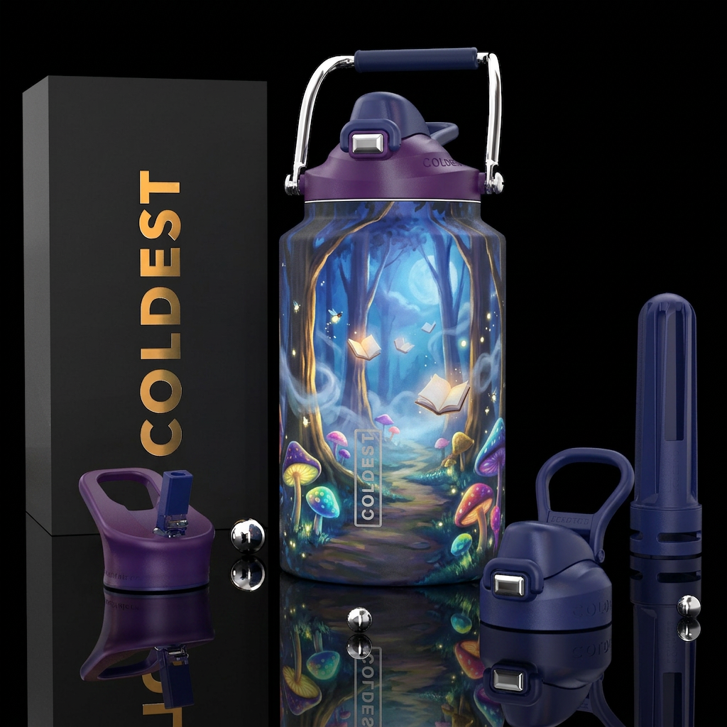 Story book Forest. Painterly moonlit enchanted for... water bottle design