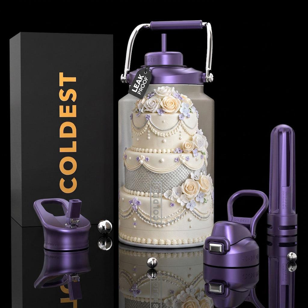 Wedding Cake, photorealistic, detailed, lifelike water bottle design