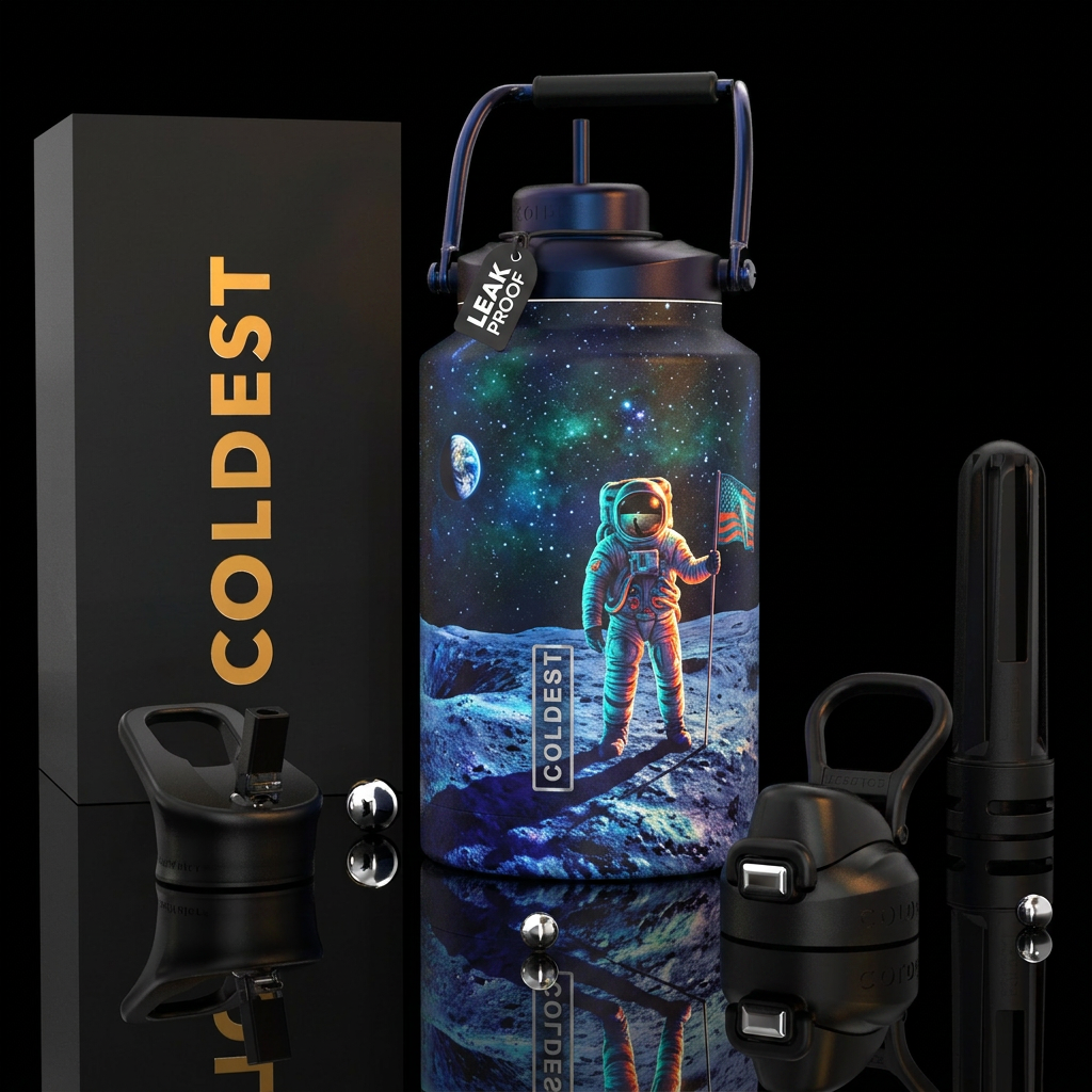 Man on the Moon water bottle design