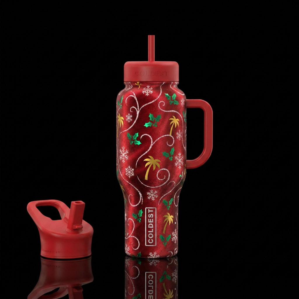 Christmas in July water bottle design