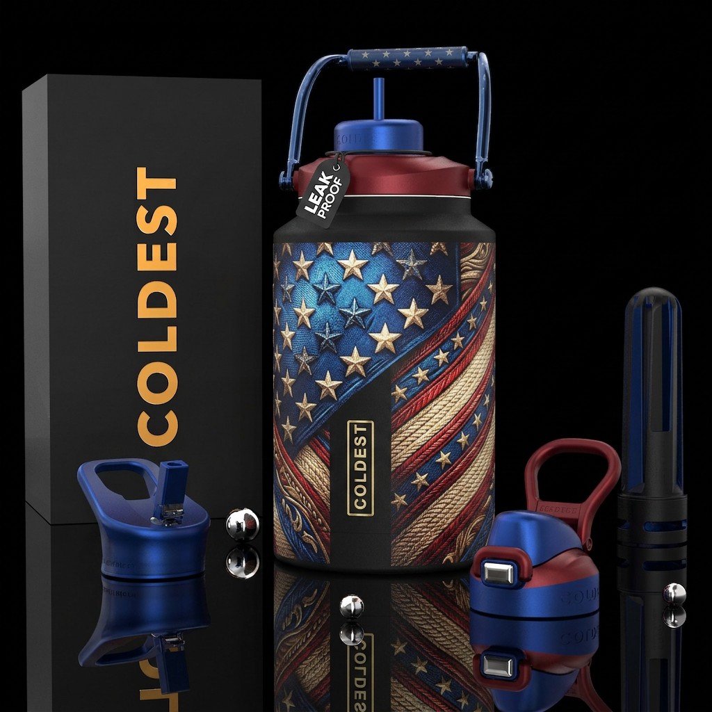 Star Spangled Banner, photorealistic, detailed, li... water bottle design