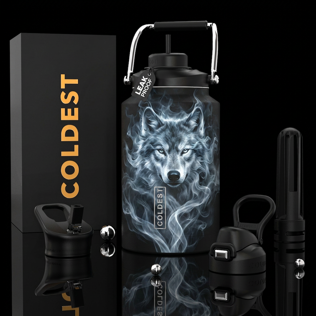 Full‑wrap design for a Coldest bottle. Create an o... water bottle design