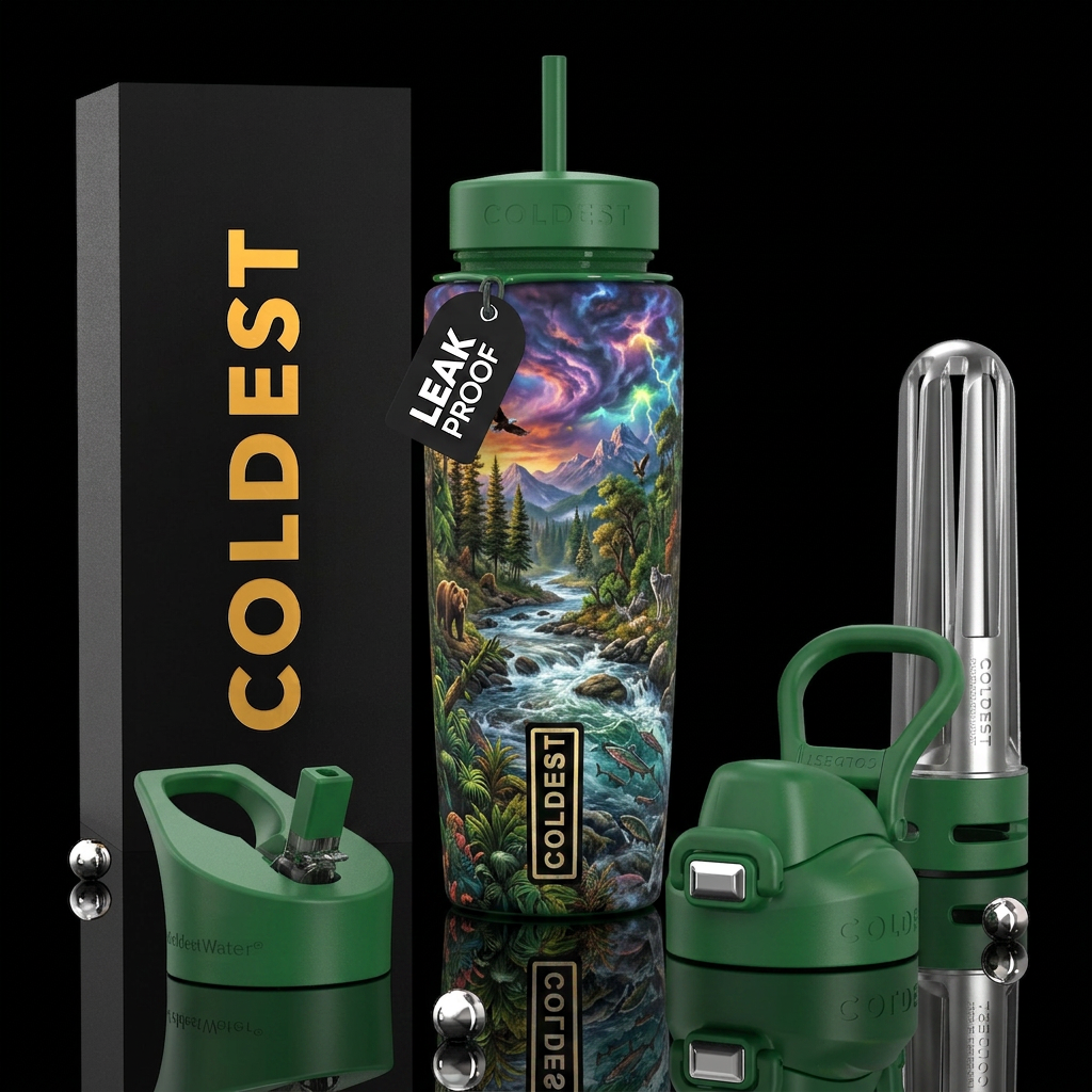 Majestic, wild, chaotic, photorealistic, detailed,... water bottle design