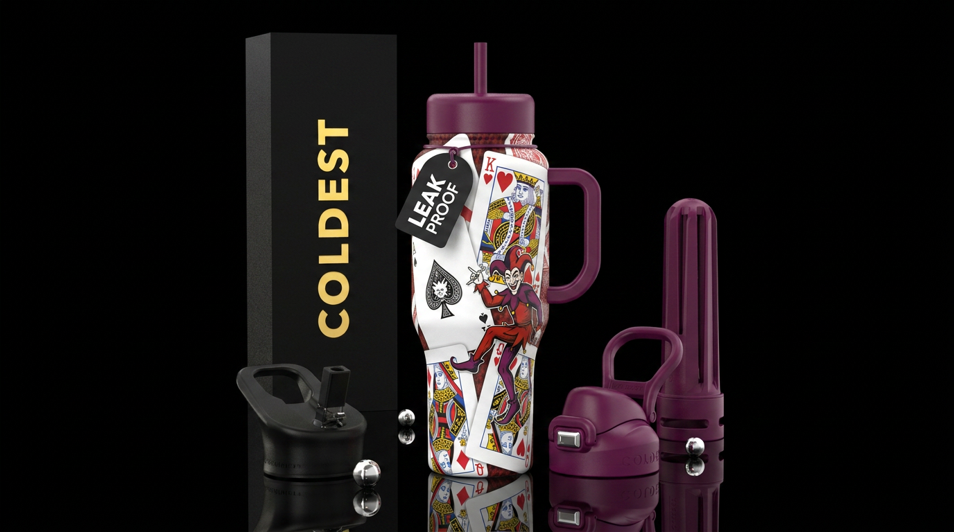 Ace, King, Queen and Joker card but with the Joker... water bottle design