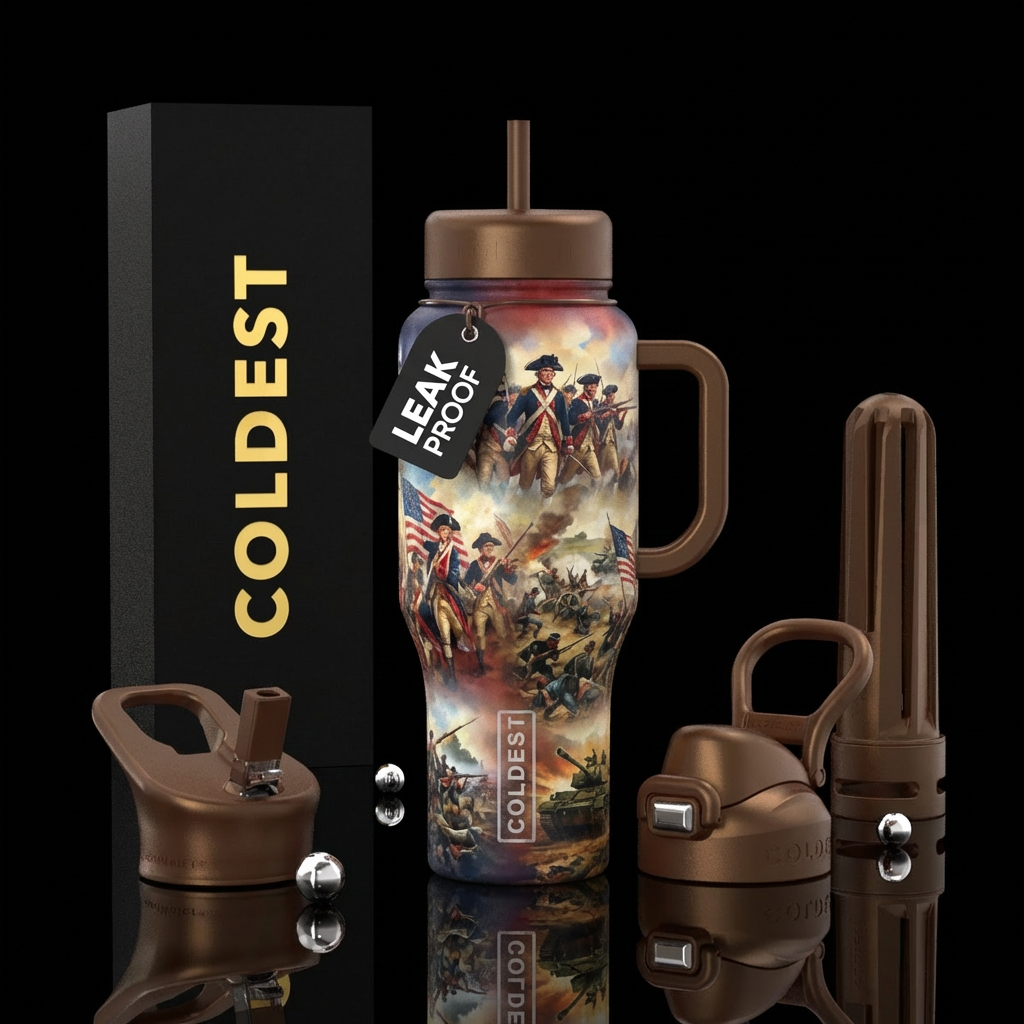 Historic american war scenes fading into each othe... water bottle design