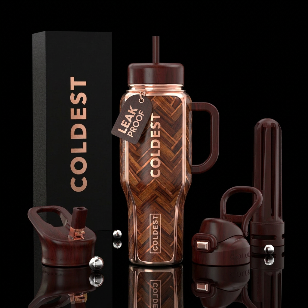 Mahogany wood and copper resin herringbone with ro... water bottle design