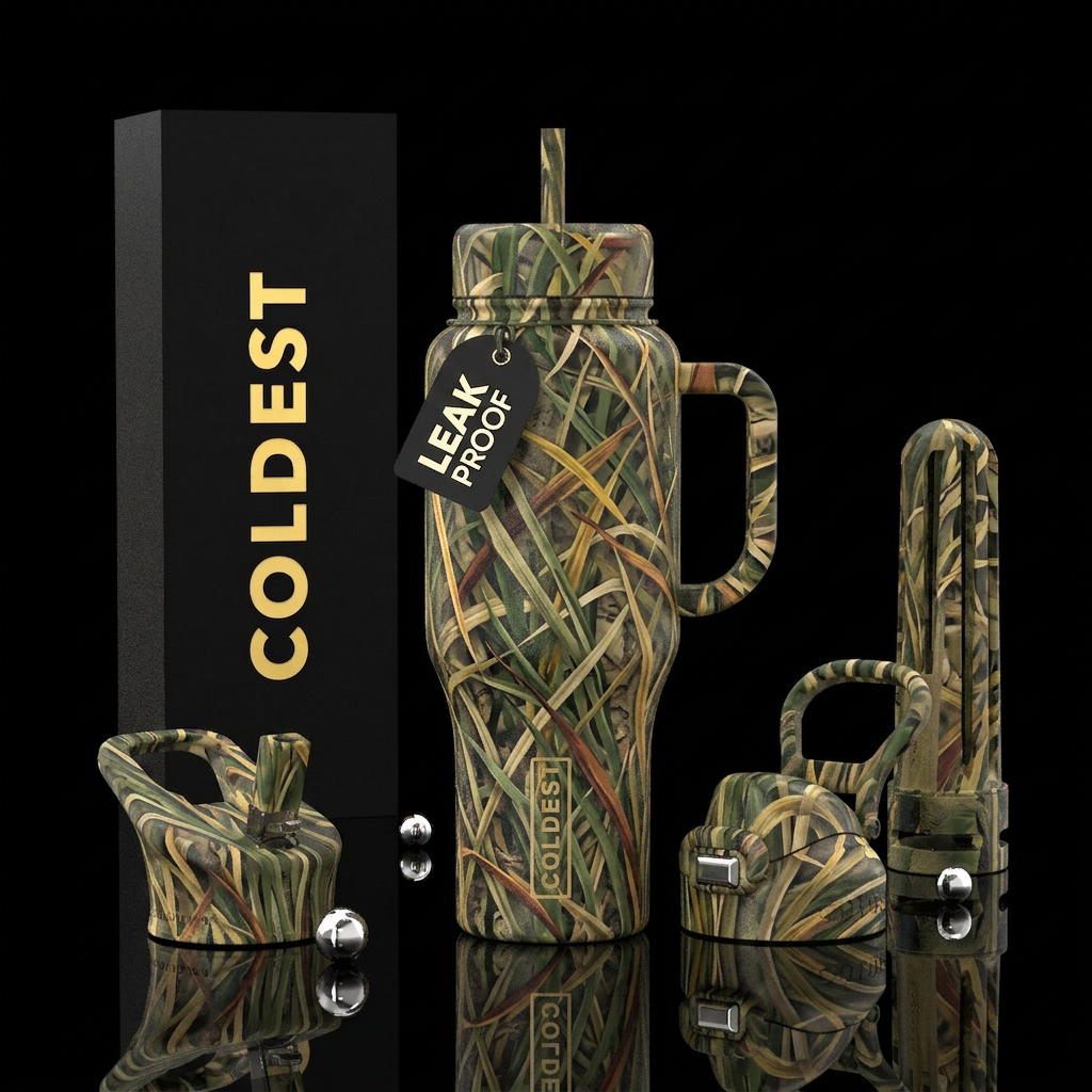 Tall bladed grass camouflage water bottle design