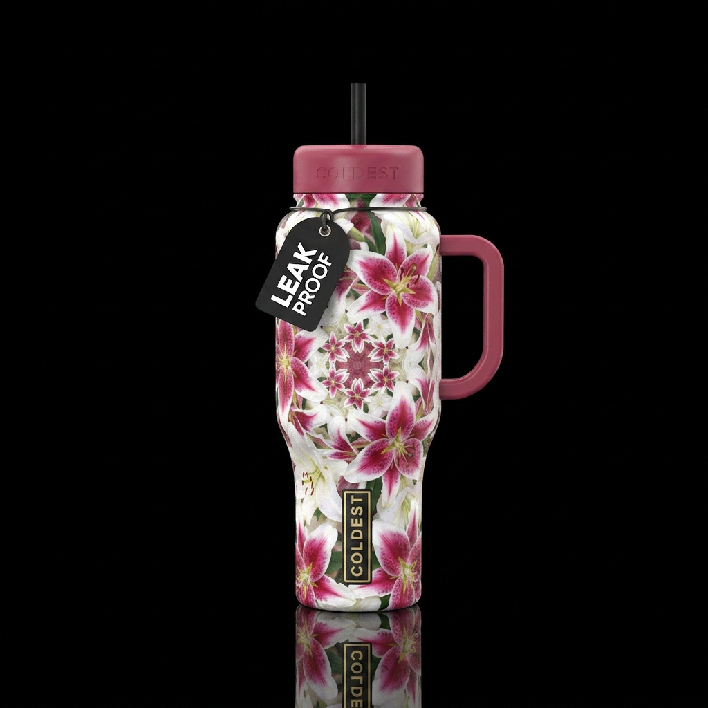 Kaleidoscope of white and stargaze lillies water bottle design