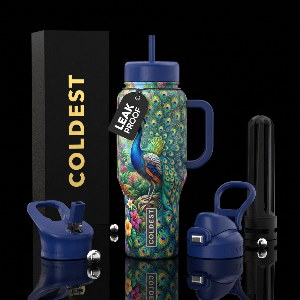 Peacock garden water bottle design