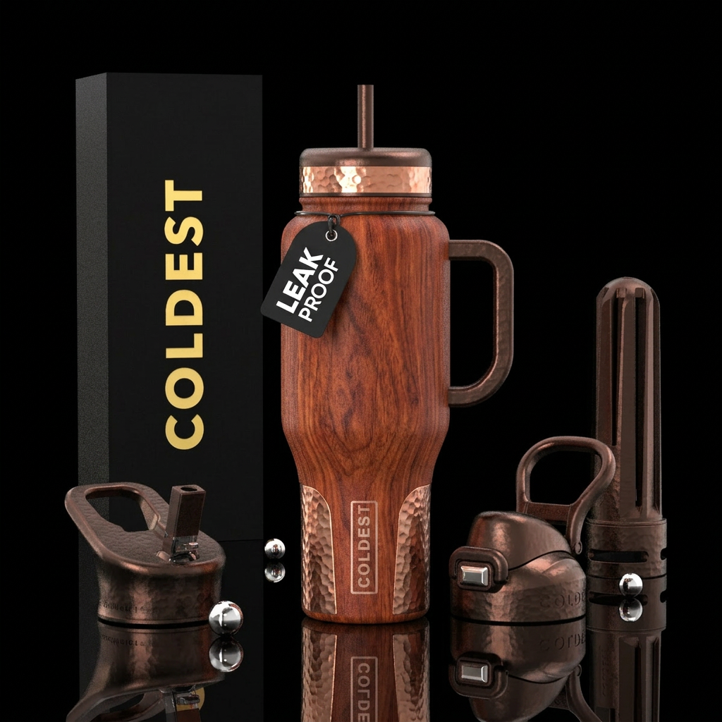 Beautiful red walnut with rich detail and hammered... water bottle design