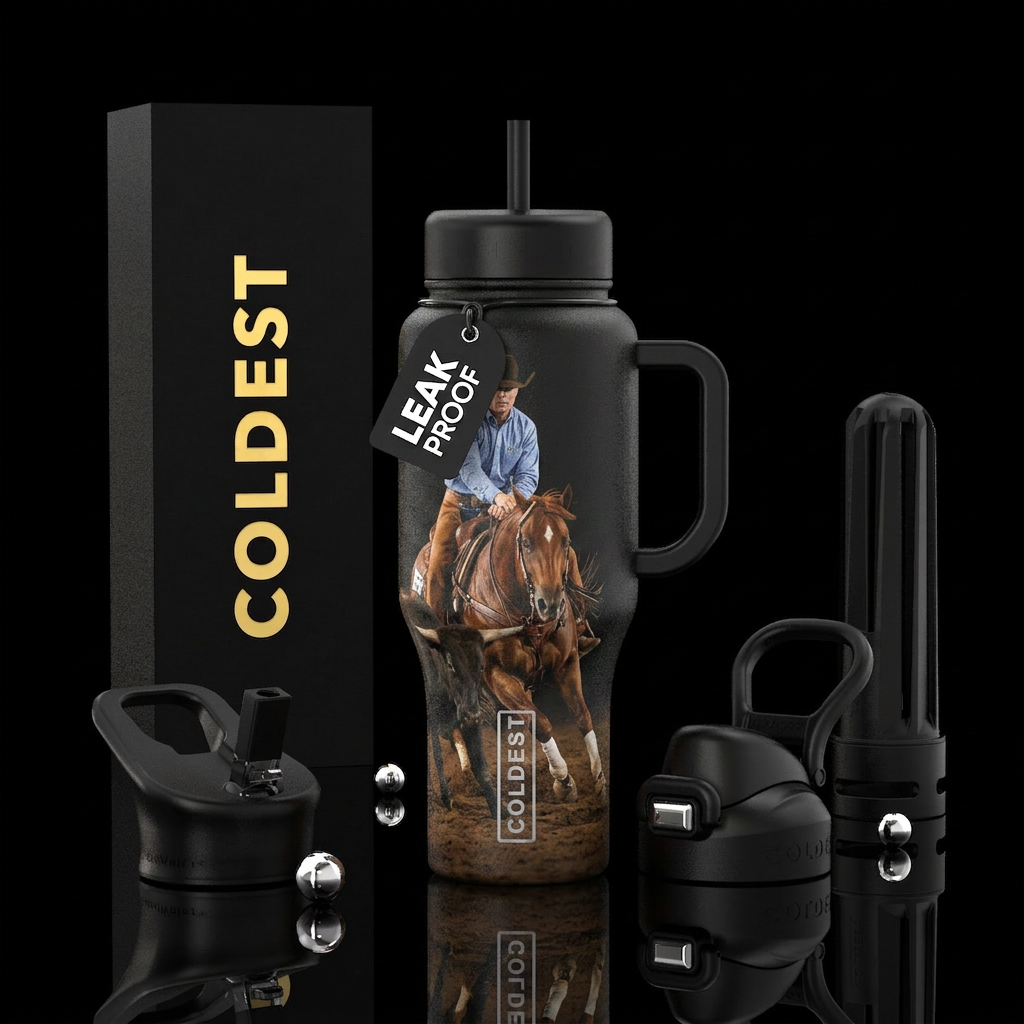 Cutting horse getting low chasing a steer“horse ho... water bottle design