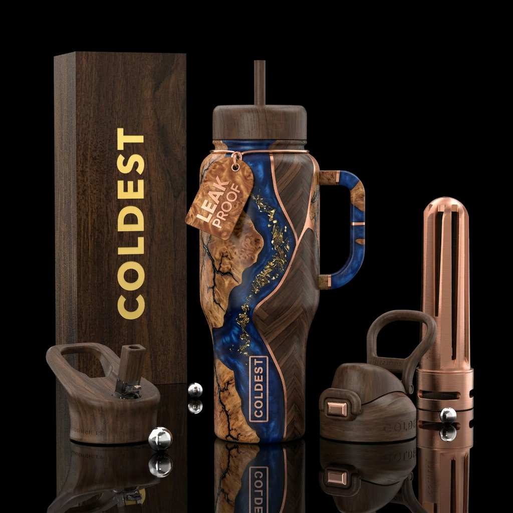 Luxury COLDEST tumbler combining stabilized burl w... water bottle design