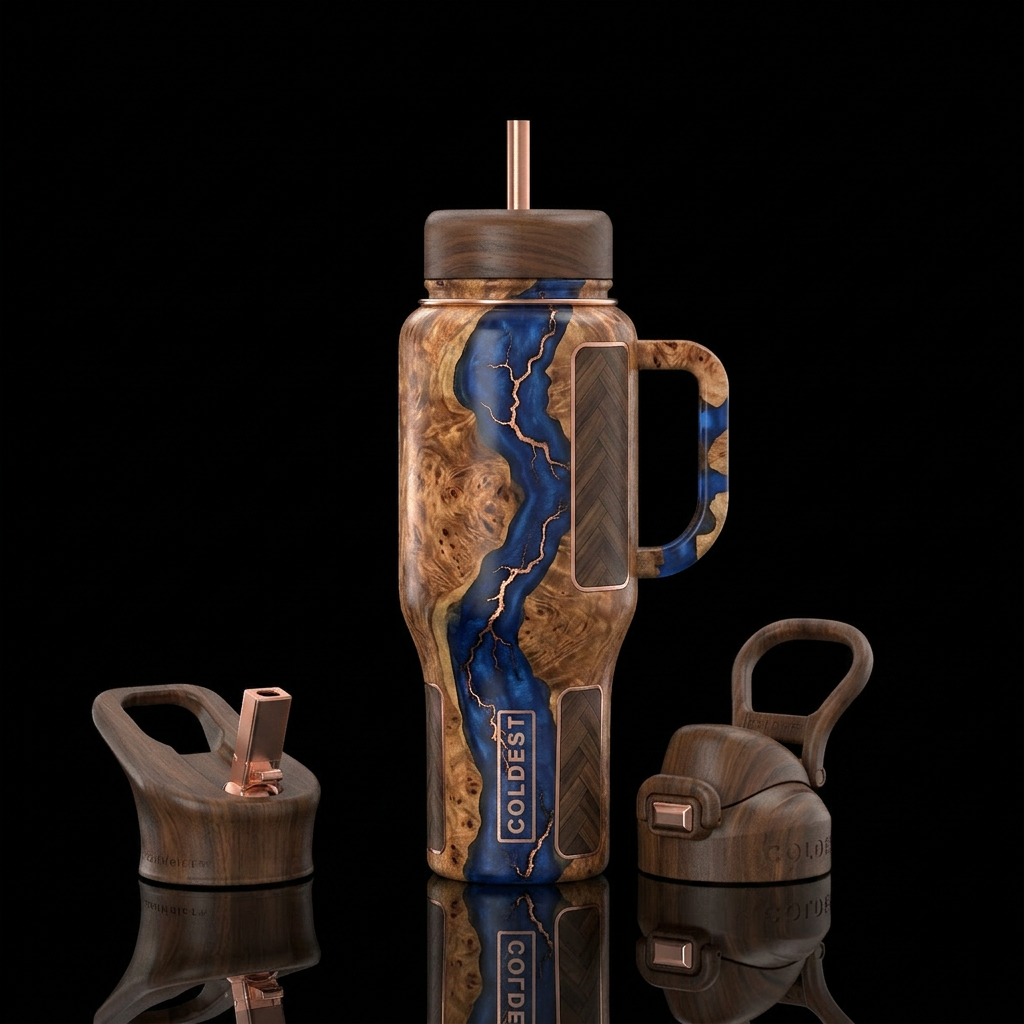 Luxury COLDEST tumbler combining stabilized burl w... water bottle design