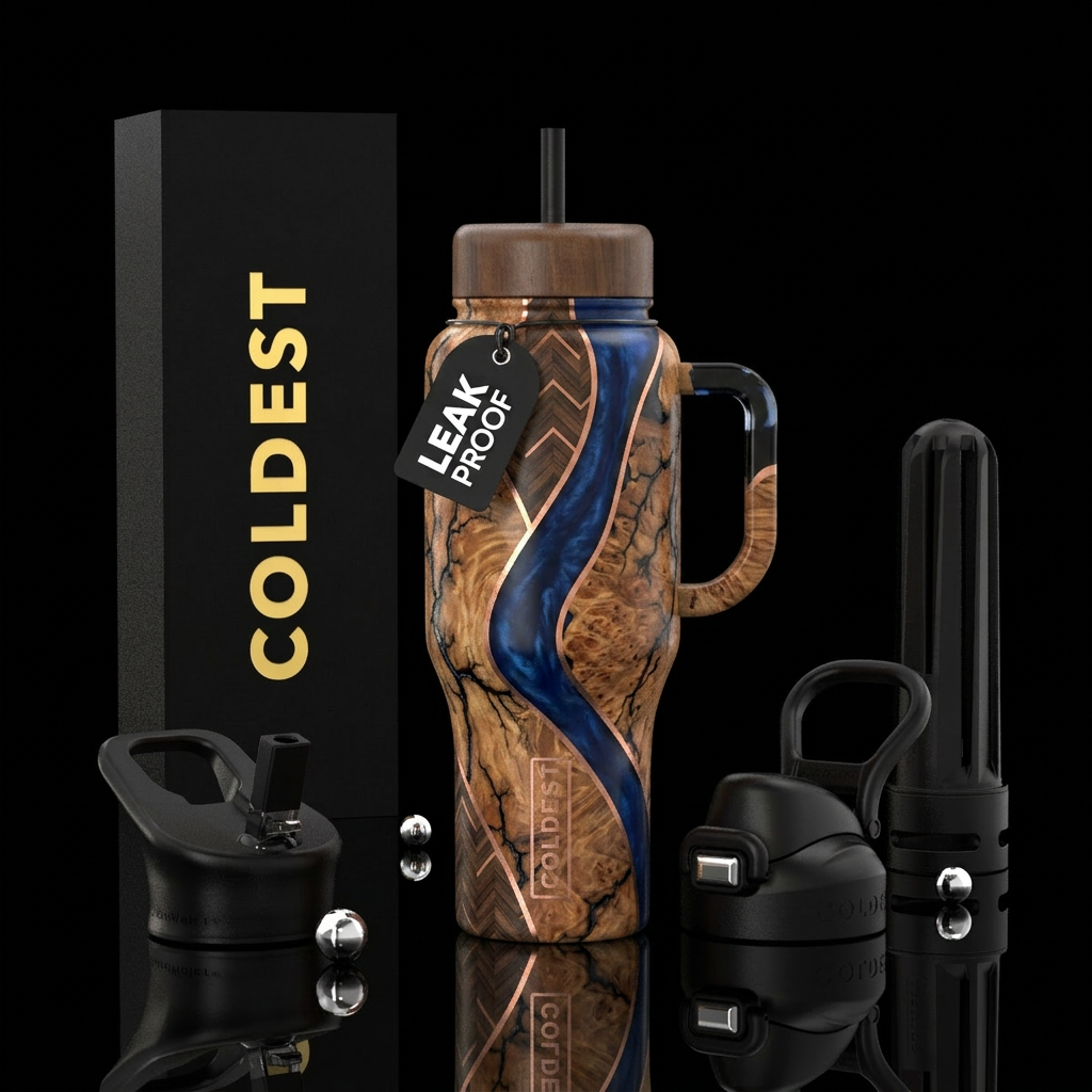 Luxury COLDEST tumbler combining stabilized burl w... water bottle design