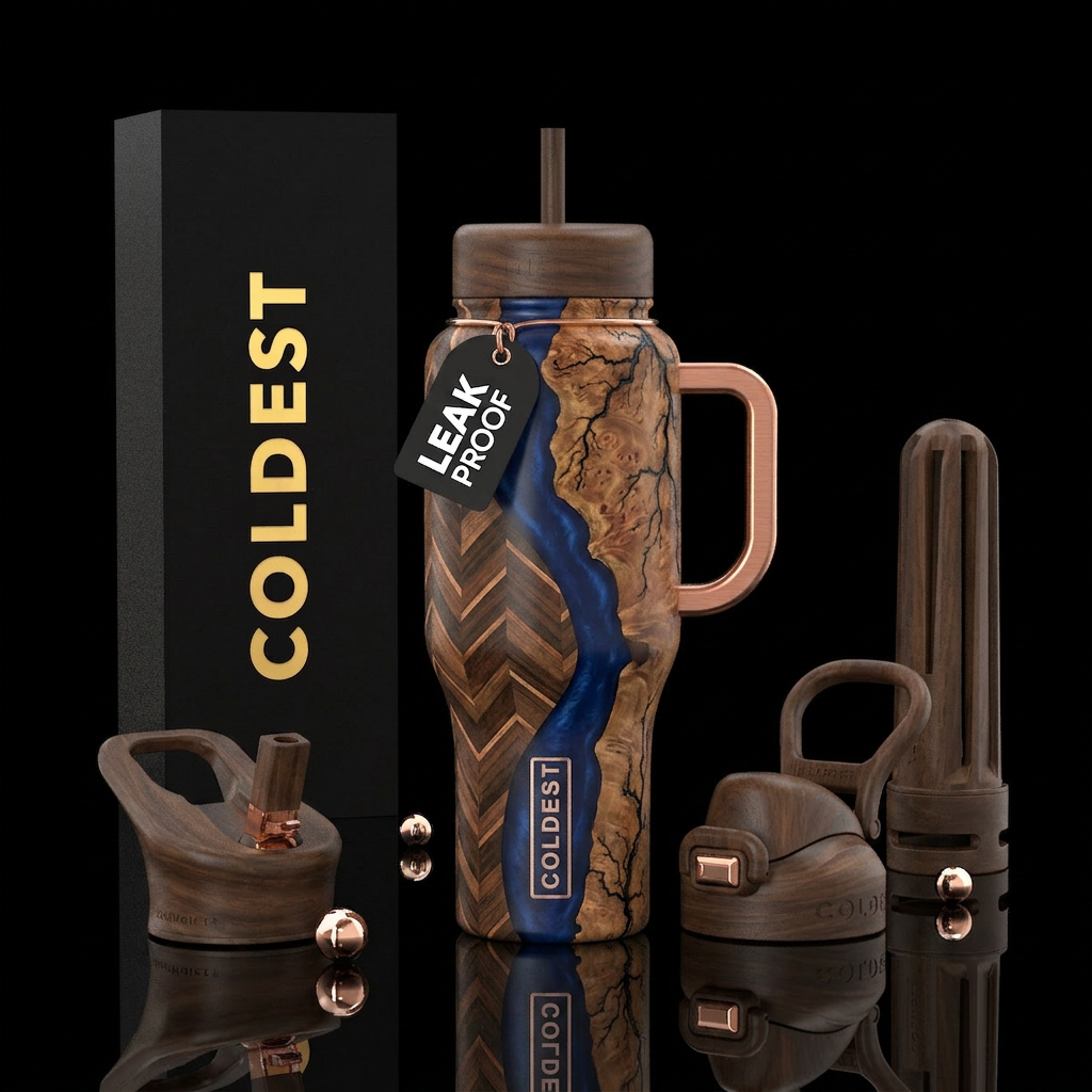 Luxury COLDEST tumbler combining stabilized burl w... water bottle design