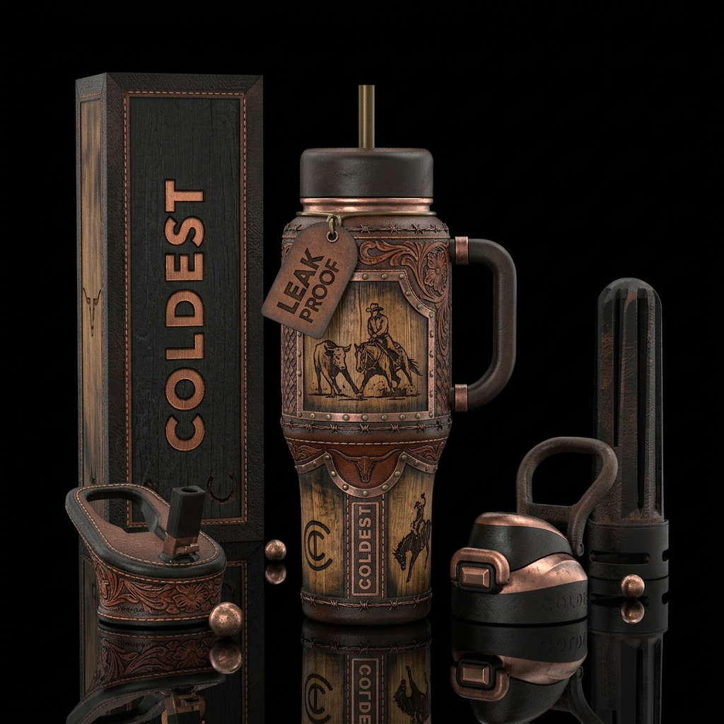 Premium Western Ranch Heritage design. Dominant ha... water bottle design