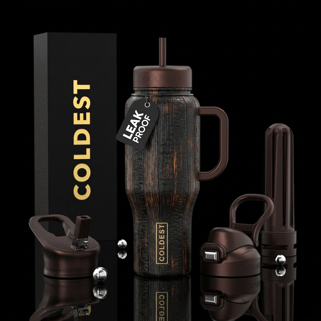 Charred whiskey barrel staves water bottle design